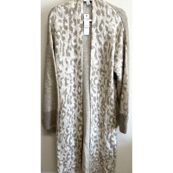 Topshop Animal Print Wool Blend Duster Cardigan Size 4-6 Tan Women's NEW - Picture 4 of 10